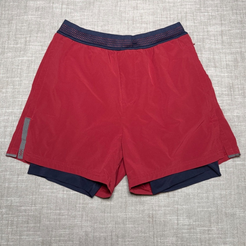 Rhone Swift Lined Hybrid Workout Shorts Red Blue Mens Small 4"Inseam Gym Run